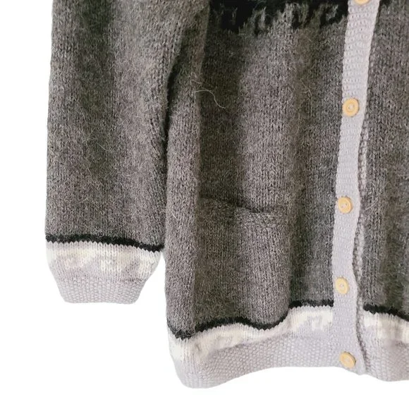 Vintage 100% Alpaca Cardigan Gray Handmade Fair Isle Size‎ Small grandpa Granny - Picture 6 of 8